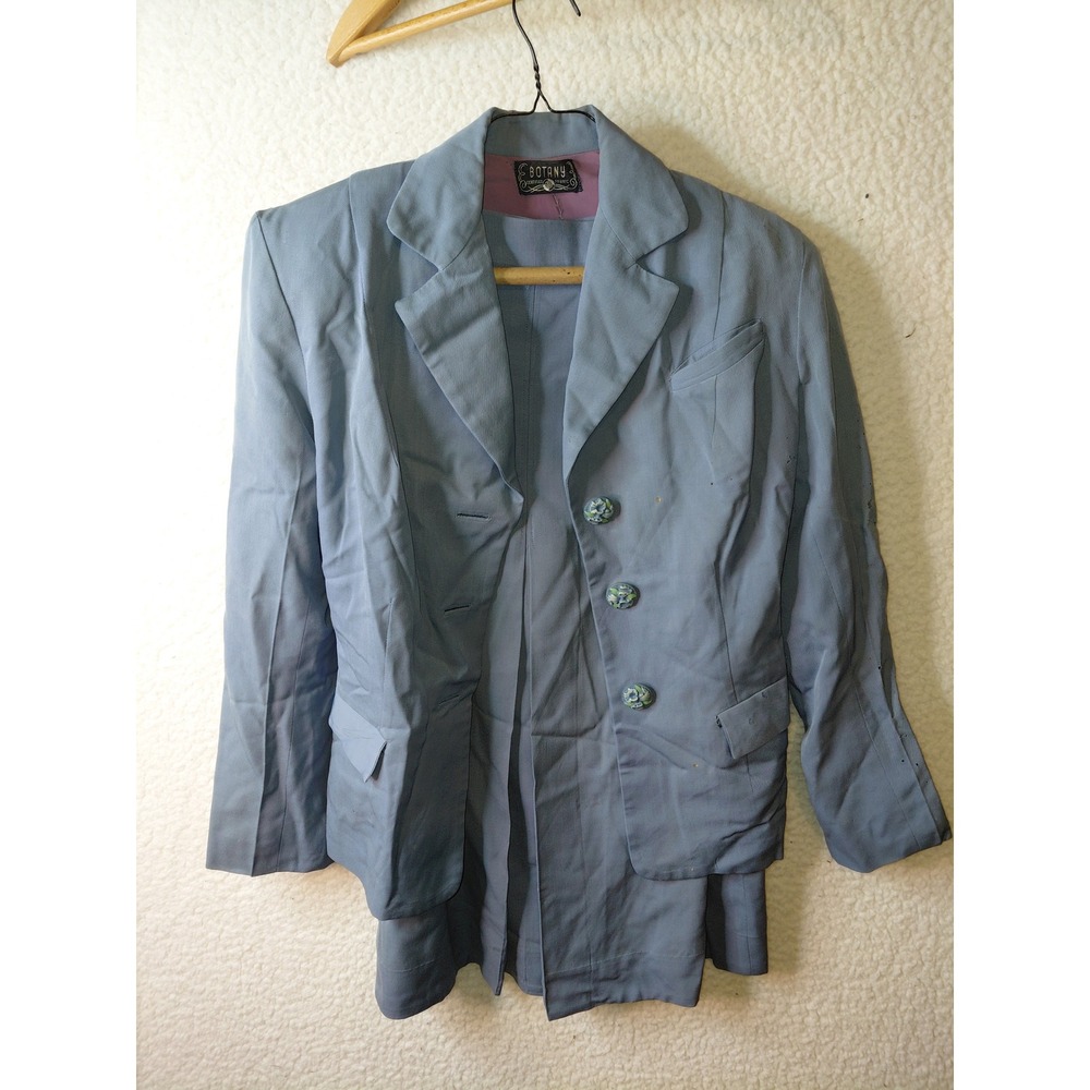 Vintage Botany 500 Blue Skirt Suit Set Blazer and Pleated Skirt Two Piece 1950s